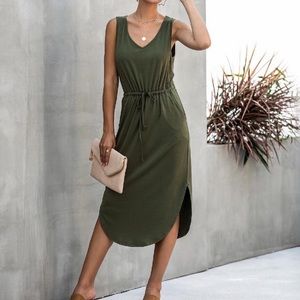 Olive V-neck tank dress